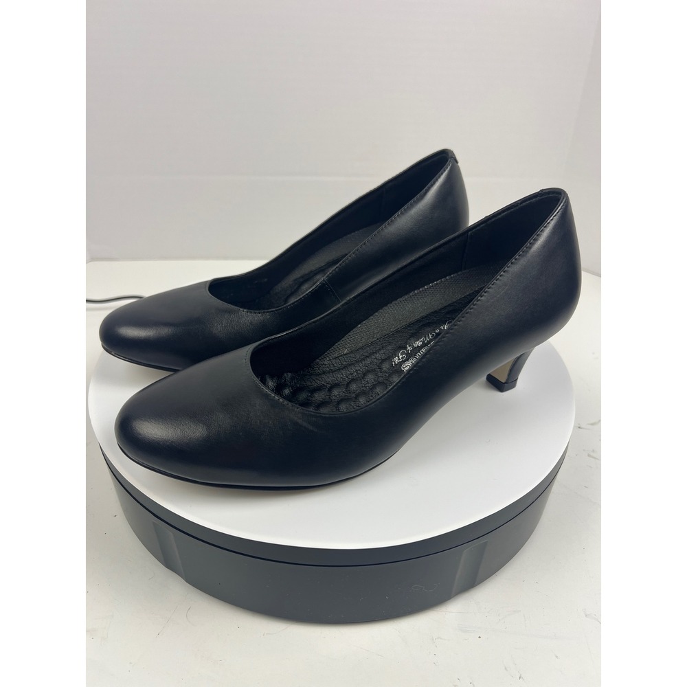 Walking Cradles Womens Black Leather Pumps 7.5 Wide Arch Support Comfort Heel - Picture 3 of 17